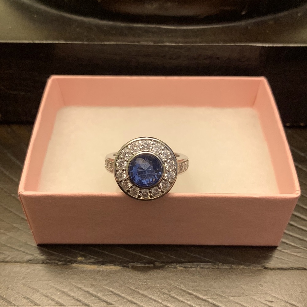 Blue Sapphire ring on Rhodium plating